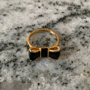 Kate Spade “Take a Bow” Gold and Black Enamel Ring sz 6